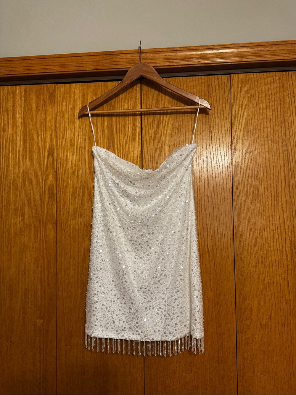 NWT 12th Tribe White Beaded Sequin Mini Dress with Fringe